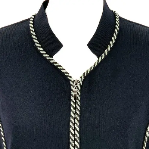 Misook Black Jacket Green Trim Knit Zip Front Blazer Career Office Work M