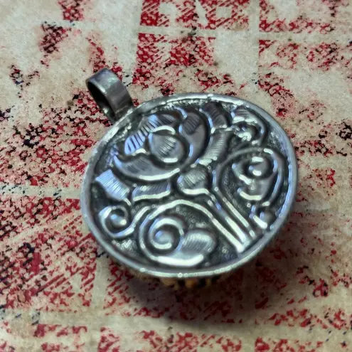 Ivory Rose Pendant Necklace with Ornate Metal Frame Silver