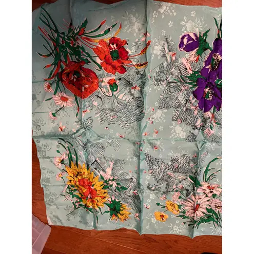 Vintage Floral Print Scarf Lightweight Accessories Fashion Women Made in Japan Blue