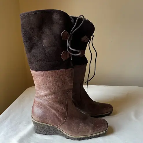 Eric Michael Eric‎ Michael Two-Tone Leather Knee High Boots 39 Fur Lined Wedge Heel