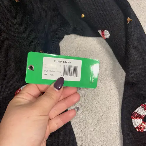 Tipsy Elves Women's Sequin Garland Candy Cane Cardigan Ugly Sweater XXL 2XL NWT