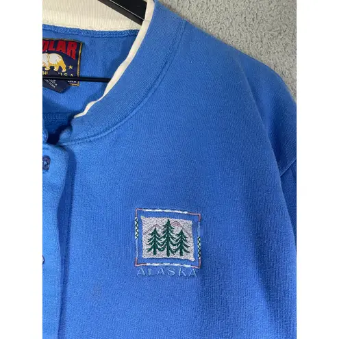 Vintage Polar Alaska Blue Button Front Sweatshirt Jacket L USA Trees Embroidery Size L