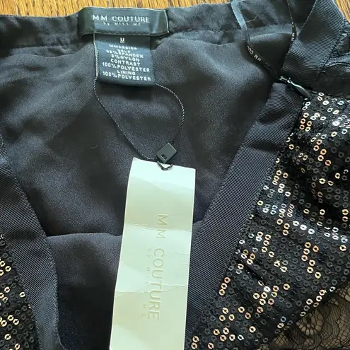 MM Couture Miss Me sequin and lace gold and black mini skirt NEW with tags