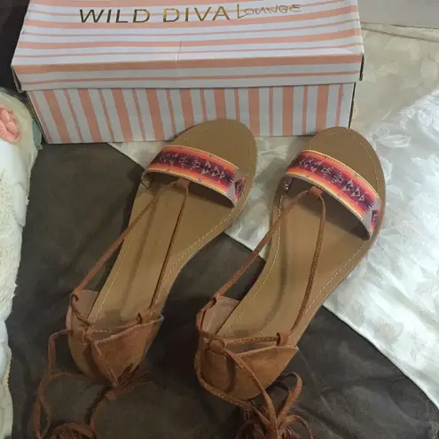 Wild Diva 🌀Festival Tribal Lace up Hipster Sandals〰️🔅NIB