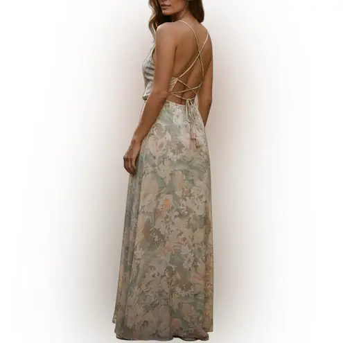 Aakaa Floral Cross-Back Maxi Dress Size M • Thin Straps • Pale Colors NWT