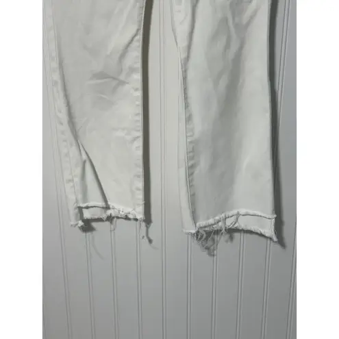 Mother The Insider Crop Step Fray White Denim Jeans Raw Hem Glass Slipper 25