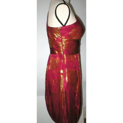 Aidan Mattox New NWT $310 Womens 6 Silk Metallic One Shoulder Dress Red Gold