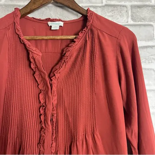 Sundance Terracotta Rust Pullover Hippie Pleated Ruffle Blouse Size XS Red - Image 4