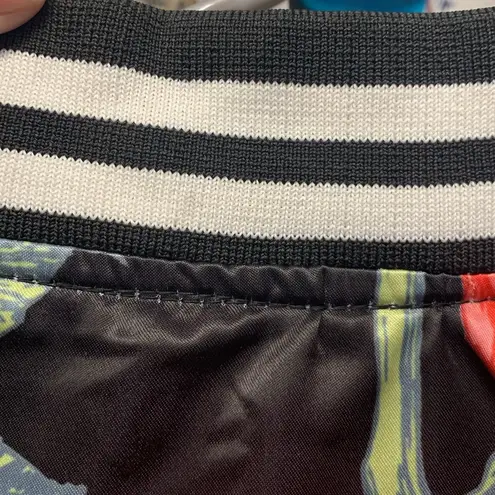 CHRDLR Black Jacket Roses Floral Stripe Trim Satin Bomber Jacket Size Large EUC - Image 7