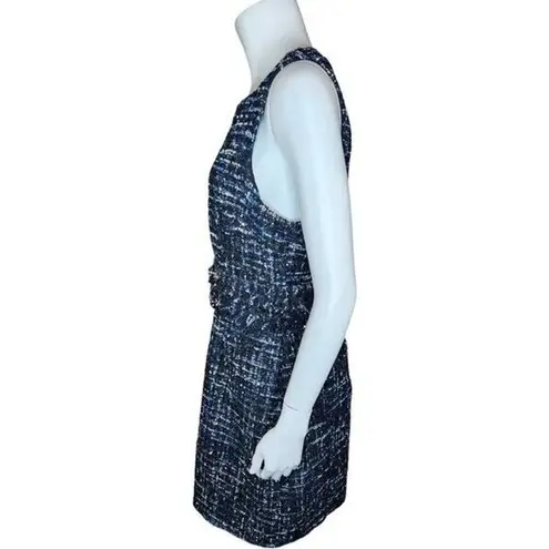 Julie Brown NYC Sleeveless Dress Lori Blue Oxford Tweed Fringe Metallic Size 8