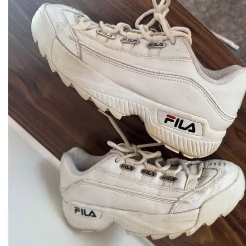 Y2K Vintage Fila 2002 Womens White Chunky Leather Lace up Sneaker sz 7 90s