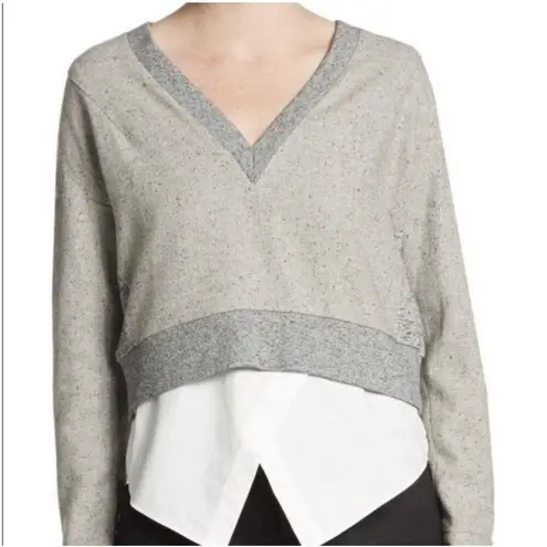 Derek Lam 10 Crosby Cropped Sweater Top Speckled V Neck Wool Blend Gray Size 4
