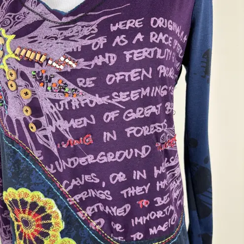 Sacred Threads Artsy Top Womens XL Multicolor Art To Wear Beaded Embroidered