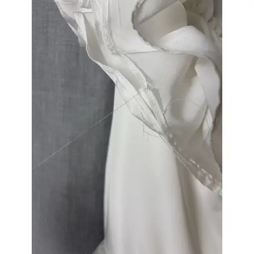 Vintage Handmade Prairie Bridal Dress Ruffle Neck Satin Lace Bows Costume M/L White Size 6