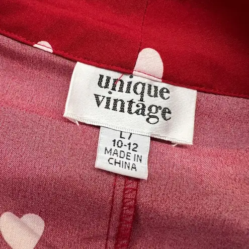 Unique Vintage Gwen Red White Heart Print Blouse Puff Sleeve Size Large