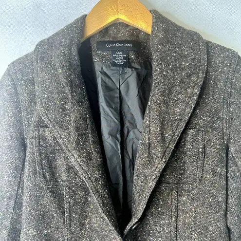 Calvin Klein Jeans ‎ Fitted Brown Tweed Wool Blend Jacket Size Small