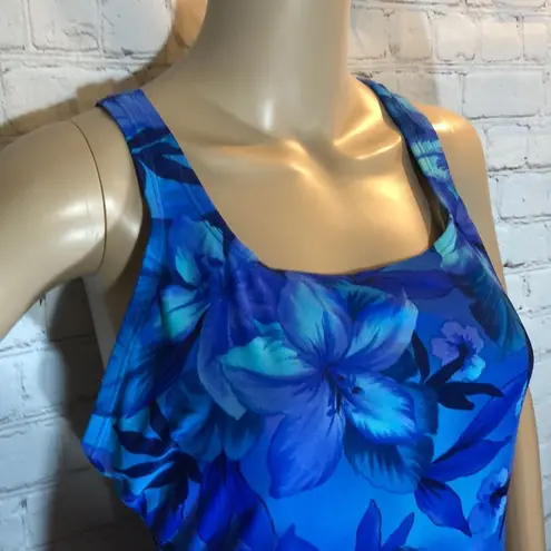 Speedo  Vintage 1990s Y2K One Piece Swimsuit Blue Floral 14