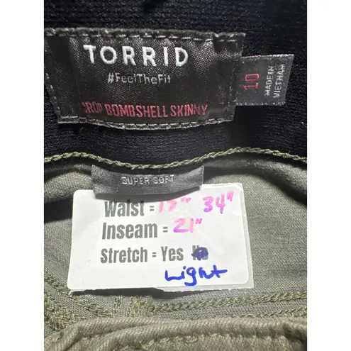 Torrid  Crop Bombshell Skinny‎ Jeans Super Soft Stretch Light Olive Size 10