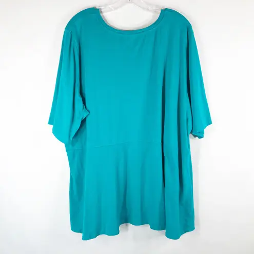 Jessica London Jessica London Plus Size 30 32 Blouse Peplum Top Green Short Sleeve Stretch 244