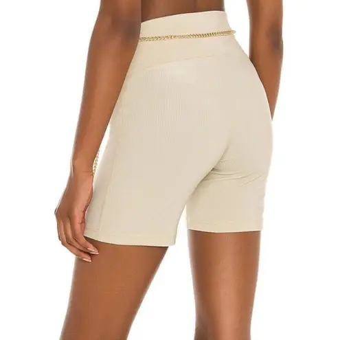 We Wore What Khaki Bike Shorts With Gold Chain Belt Size Small NWT