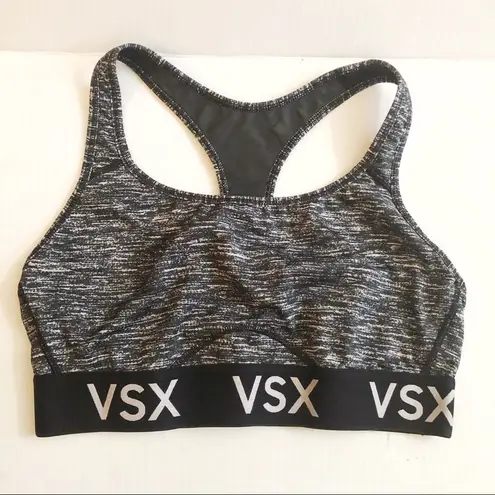 Victoria's Secret  Sport Sports Bra Heathered Grey Sz L EUC Black VSX Logo Band