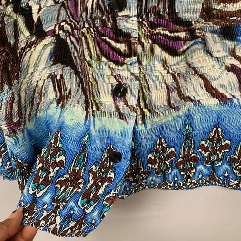 Alberto Makali Crinkle Fabric Abstract Print Button Front Shirt Top XL Fairycore