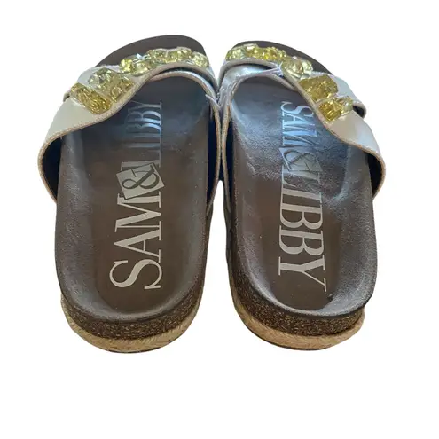 Sam & Libby white Sandals w/ Yellow Embellishment boho Birkenstock style slides