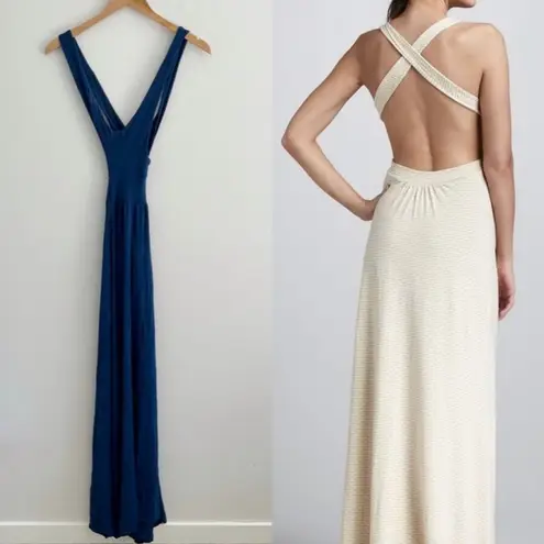 l*space L  Navy Blue Sleeveless Halter Neck Open Back Criss Cross Maxi Dress S