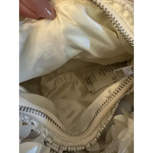 Viral Handcrafted in India White/Gray 3D Floral Beaded Crescent Bag Mini Bag NWT White