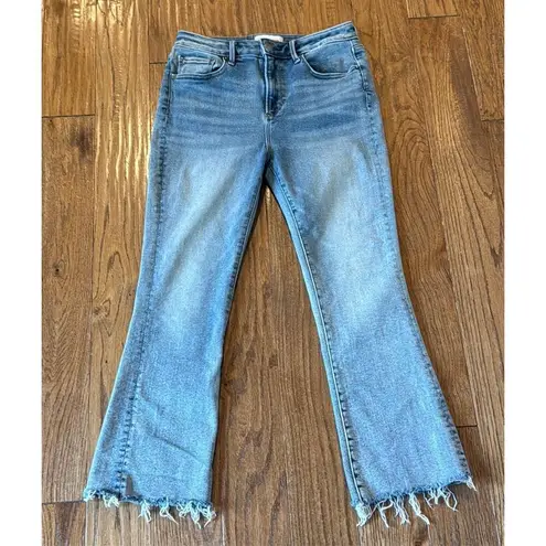 Driftwood Roxy kick crop raw hem high rise jeans 28