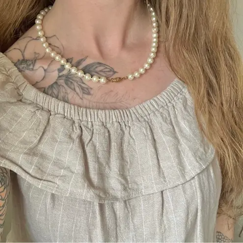 American Vintage Vintage “Imelda” White Pearl Necklace 18.5” Gold Marquis Fishhook Clasp Classic