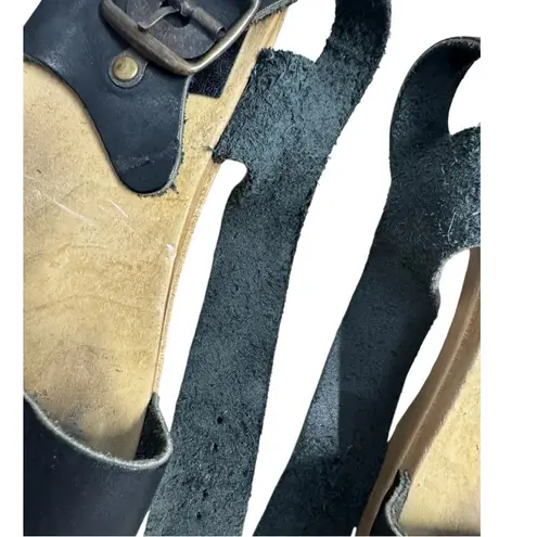 No.6 Black Leather Clog Sandals Wooden Platform Ankle Strap Size 38 US 7.5