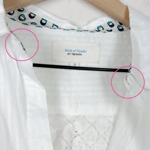 Birds of Paradis by Trovata Cotton Popover Button Blouse Shirt White
