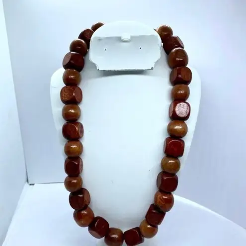 Handmade  Wooden Beaded Necklace Cherry-Tone Wood