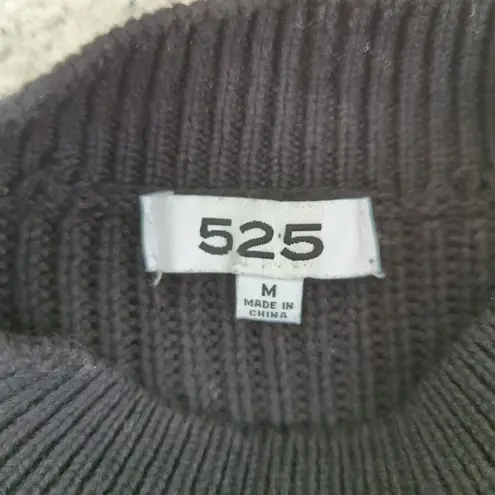 525 America Womens Medium Black Cotton Knit Braided Sleeve Mock Neck Sweater