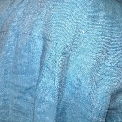 120% Lino Linen Teal Womens Long Sleeve Button Down Tunic Top Cinch Waist Tie M Blue Size M