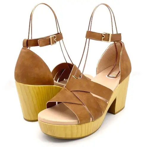 Dr. Scholl’s Blissful Platform Clog Sandal Brown Faux Leather Women's Size 8.5