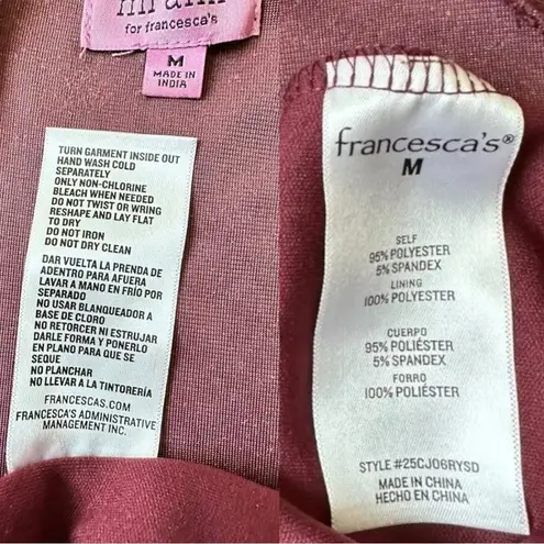 Francesca’s Mi Ami Leticia Burgundy Crushed Velvet 90s Mini Dress Size Medium Red