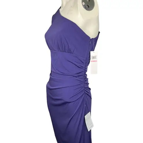 Maggy London Midi Fitted Ruched One Shoulder Purple Dress 10