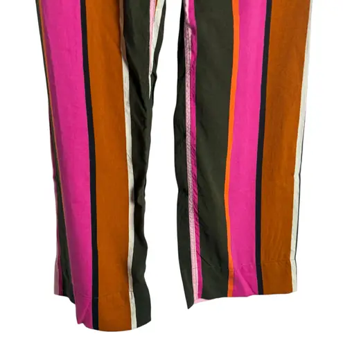 Marie Oliver Pink Rust Striped Wide Leg High Rise Silk Linen Blend Pants Size 2