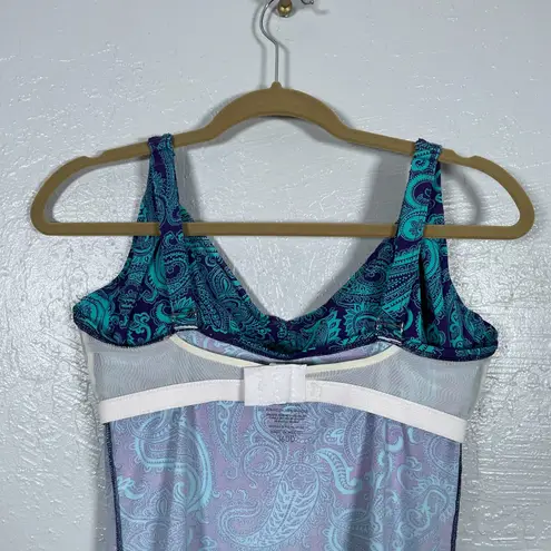 Title Nine Women 36DD Blue Purple Paisley Print Tankini Swim Top Underwire