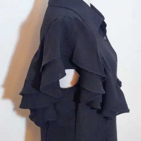 Timing  Black Button-Up Blouse with Ruffle Sleeves Size Medium Ruffle Sleeve Top - Image 6