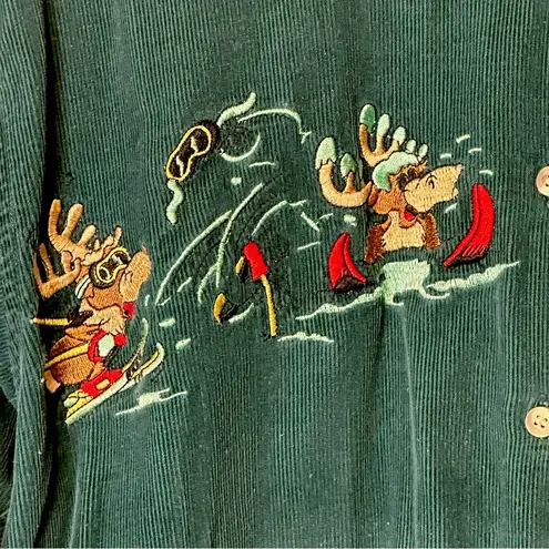 Vintage Basic People Everywhere Reindeer Christmas Holiday Sot Corduroy Shirt M Green Size M