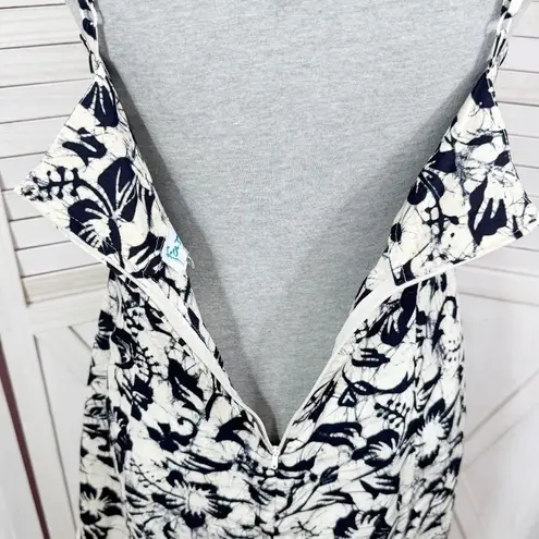 Far Away Tropical Floral Print A Line Sundress Cream Black Small