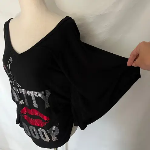 Universal Studios Betty Boop Women Top Sz M Y2K Off Shoulders Baddie Foil Lips Black Size M