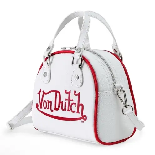 Von Dutch WHITE AND RED TWO-TONE BOWLING BAG Y2K