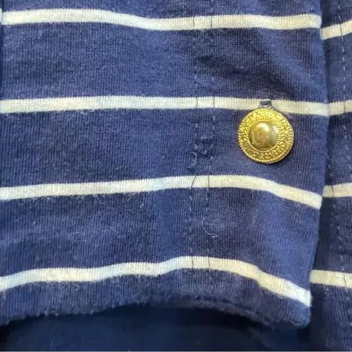 Women’s Vintage Sweater Dress Navy with Gold Buttons Striped sz Small Jenifer V Blue