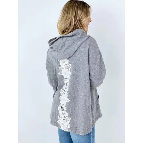 Mono B Gray Floral Lace Relaxed Fit Hoodie Sweatshirt S/M Size M