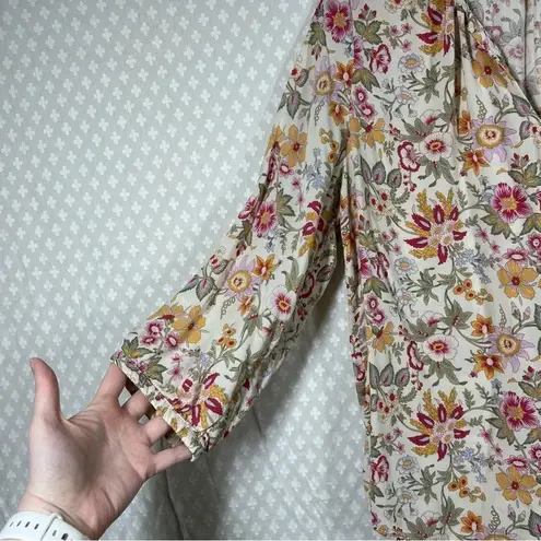 Marina Luna Pink Floral Print Peasant Top White Size M