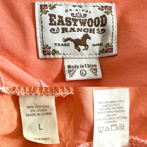 Eastwood Ranch Western Button Down Shirt Rose Embroidery Lace Peach L Orange Size L